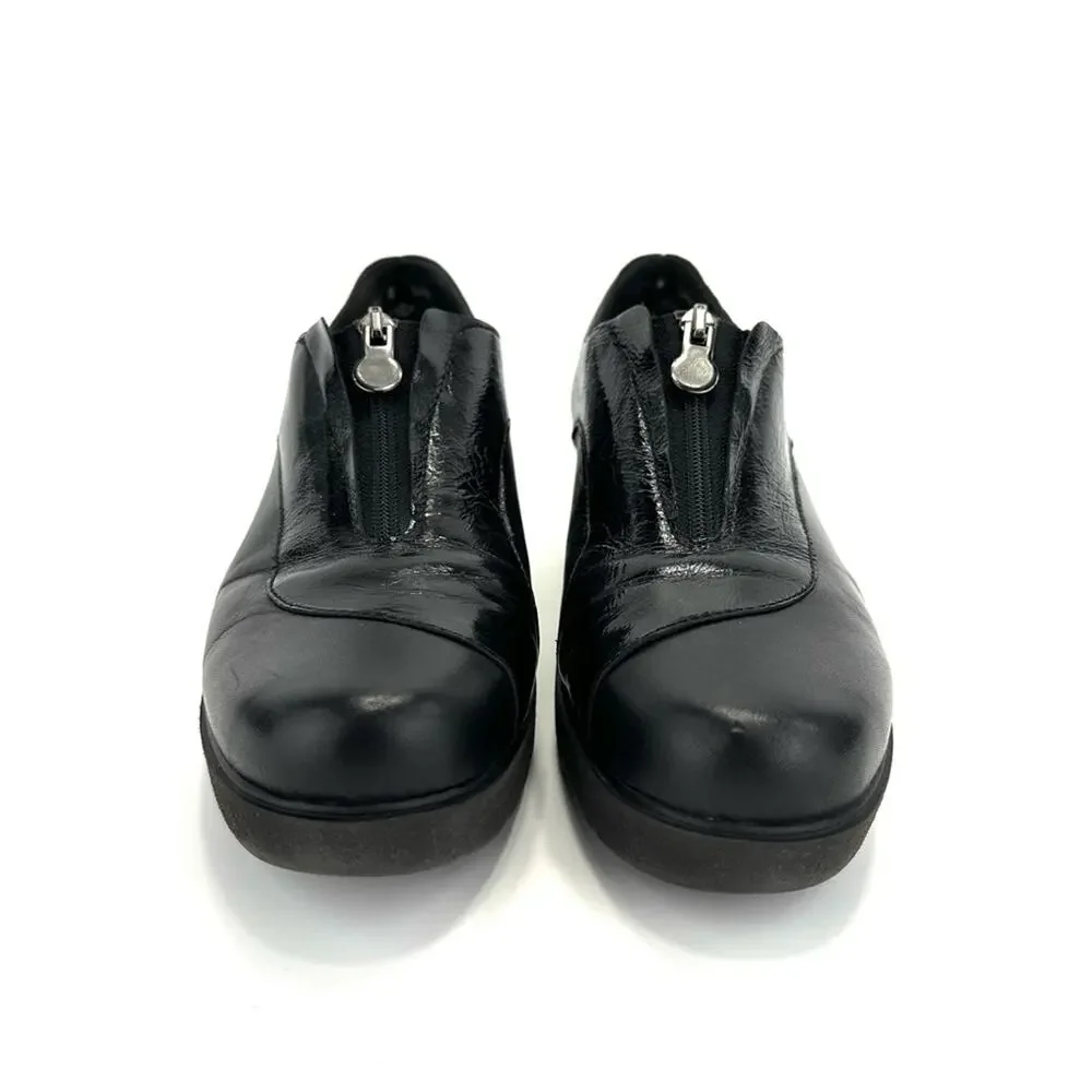 Munro Black Leather Platform Wedges Size 9.5 Zipper Closure Low Top Lightweight